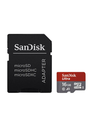 SanDisk 16GB Ultra Class 10 UHS-I MicroSDHC Memory Card with Adapter, 98MB/s, Red/Grey