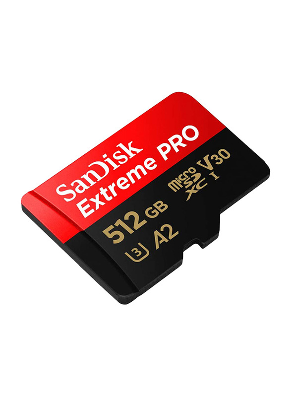 سانديسك إكستريم برو مايكرو إس دي إكس سي بطاقة ذاكرة سعة 512 جيجا بسرعة 170 ميجابايت / ثانية A2 C10 V30 UHS-I U4 مع محول SD و ريسكيو برو ديلوكس ، أسود