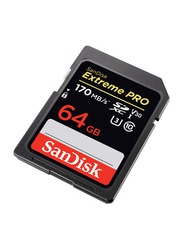 SanDisk 64GB Extreme Pro UHS-I SDXC Memory Card, 170MB/s, Black