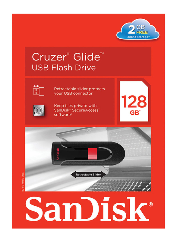 SanDisk 128GB Cruzer Glide USB 2.0 Flash Drive, Black/Red