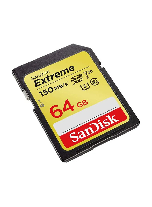 SanDisk 64GB Extreme UHS-I U3 V30 SDXC Memory Card, 90MB/s, Black/Yellow