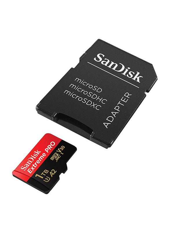 سانديسك إكستريم برو مايكرو إس دي إكس سي بطاقة ذاكرة سعة 1 تيرابايت بسرعة 170 ميجابايت / ثانية A2 C10 V30 UHS-I U3 مع محول SD و ريسكيو برو ديلوكس ، أسود