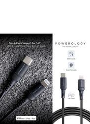 Powerology 1.2-Meter Lightning Power Delivery Cable, USB Type-C Male to Lightning Cable, Black