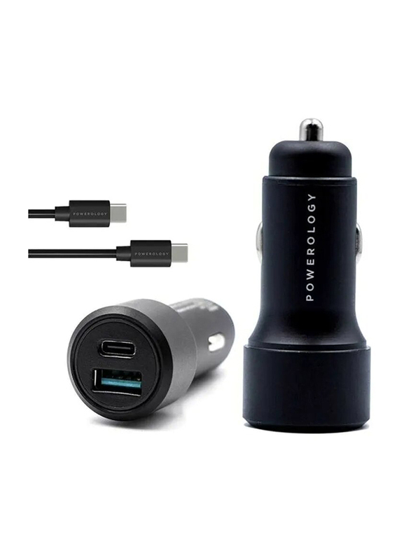 Powerology 36W Ultra-Quick Car Charger with Type-C Cable, Black