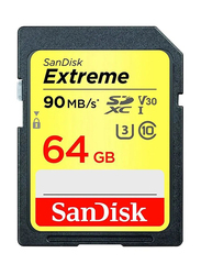 SanDisk 64GB Extreme UHS-I U3 V30 SDXC Memory Card, 90MB/s, Black/Yellow