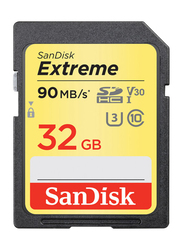 سانديسك إكستريم UHS 1 SDHC بطاقة ذاكرة بسعة 32 جيجابايت ، 90 ميجابايت / ثانية ، أسود