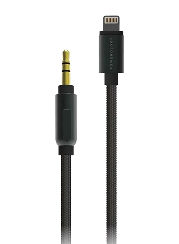 Powerology 1.2-Meter 3.5mm Jack Braided AUX Cable, Lightning Male to 3.5mm Jack for Apple Devices, Black