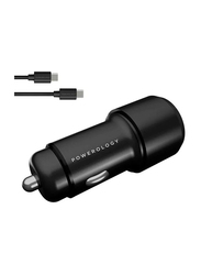 Powerology 36W Ultra-Quick Car Charger with Type-C Cable, Black