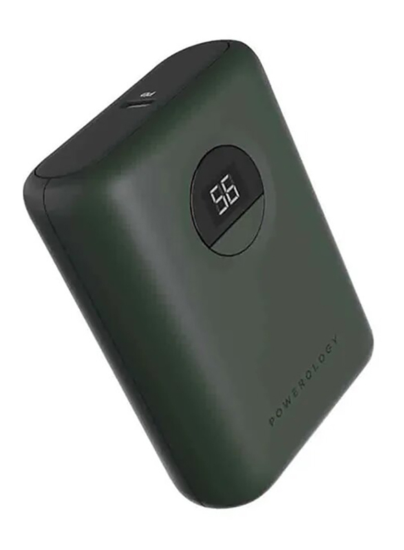 Powerology 10000mAh Ultra-Compact Fast Charging PD Power Bank with USB-C Input, Green