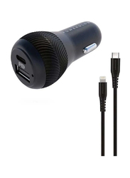 Powerology Dual Port Car Charger with USB Type-C to Mfi Lighting Cable, Black