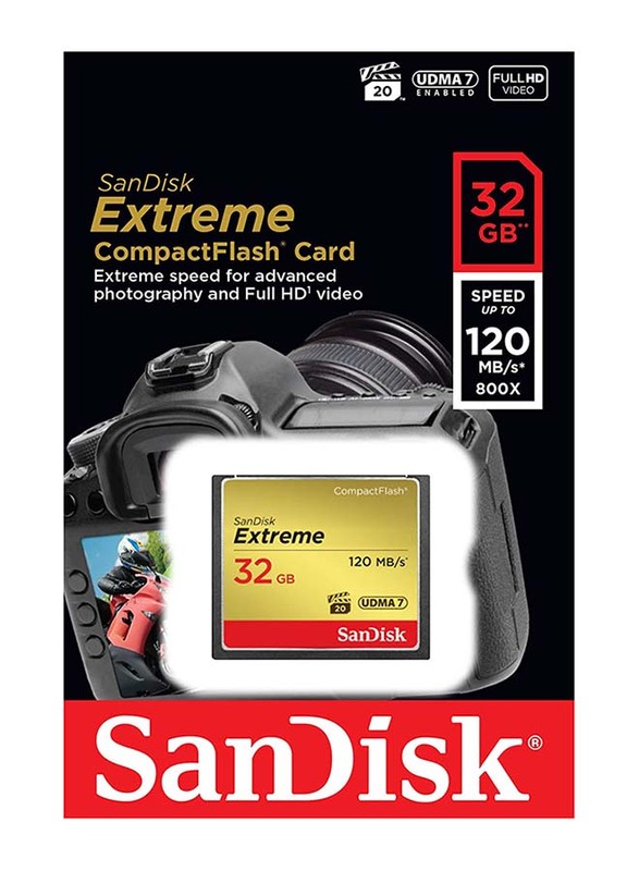 SanDisk 32GB Extreme CompactFlash Memory Card, 120MB/s, Black