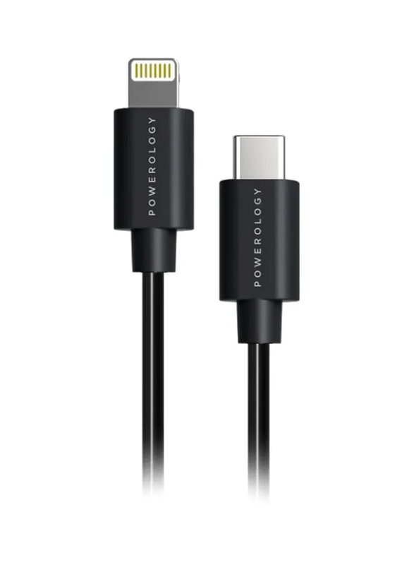 Powerology 0.25-Meter/0.9-Meter Lightning Adapter Cables, 2-Pieces, USB Type-C Male to Lightning Cable, Black