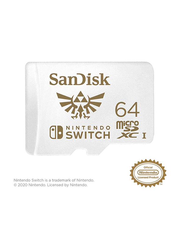 سانديسك مايكرو إس دي إكس سي بطاقة ذاكرة A1 C10 V30 UHS-I U3 سعة 64 جيجا بايت لنينتندو سويتش ، أبيض