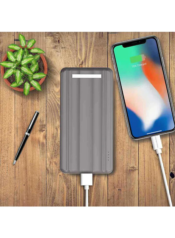 Powerology 10000mAh Ultra Compact Portable Slim Shock Resistant 3.0 Fast Charging Power Bank with Micro USB and USB Type-C Input, Grey