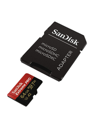 سانديسك إكستريم برو مايكرو إس دي إكس سي بطاقة ذاكرة سعة 64 جيجا بسرعة 170 ميجابايت / ثانية A2 C10 V30 UHS-I U3 مع محول SD و ريسكيو برو ديلوكس ، أسود