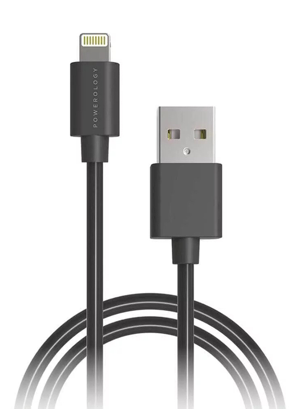 Powerology 3-Meter Data Sync Lightning Cable, USB Type-A Male to Lightning for Apple Devices, Black