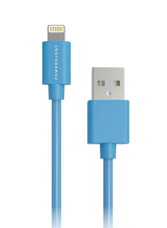 Powerology 1.2-Meter Data Sync Lightning PVC Cable, USB 2.0 Type A Male to Lightning for Apple Devices, Blue