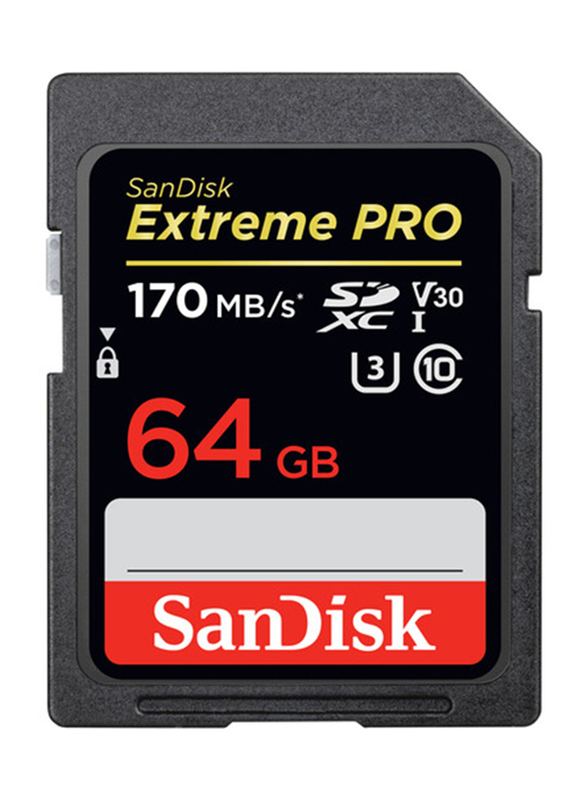 SanDisk 64GB Extreme Pro UHS-I SDXC Memory Card, 170MB/s, Black