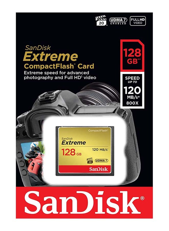 SanDisk 128GB Extreme CompactFlash Memory Card, 120MB/s, Black