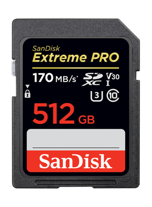 سانديسك إكستريم برو يو إتش إس-آي إس دي إكس سي بطاقة ذاكرة سعة 512 جيجابايت ، 170 ميجابايت / ثانية ، أسود