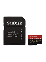 سانديسك إكستريم برو مايكرو إس دي إكس سي بطاقة ذاكرة سعة 64 جيجا بسرعة 170 ميجابايت / ثانية A2 C10 V30 UHS-I U3 مع محول SD و ريسكيو برو ديلوكس ، أسود