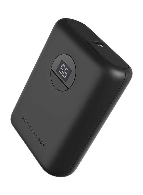 Powerology 10000mAh Ultra-Compact Fast Charging PD Power Bank with USB-C Input, Black