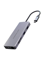 Powerology 11-in-1 60W Super Speed Data Transmission USB-C Hub with USB-C 3.0 Power Delivery Input for PC, Grey