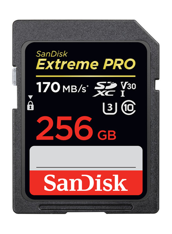 SanDisk 256GB Extreme Pro UHS-I SDXC Memory Card, 170MB/s, Black