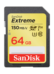 سانديسك إكستريم UHS-I SDXC بطاقة ذاكرة بسعة 64 جيجا ، 150 ميجا بايت / ثانية ، أسود