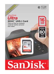 SanDisk 16GB Ultra SDHC Memory Card, 80MB/s, Black