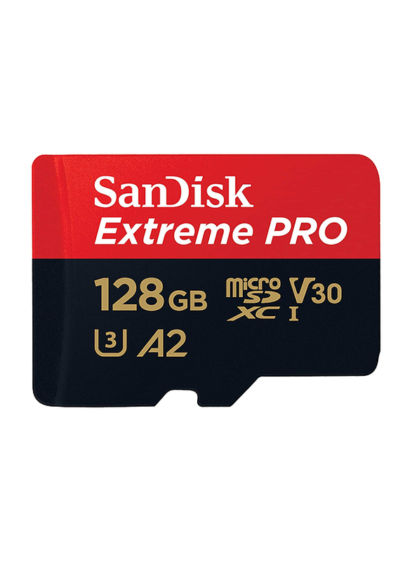 سانديسك إكستريم برو مايكرو إس دي إكس سي بطاقة ذاكرة سعة 128 جيجا بسرعة 170 ميجابايت / ثانية A2 C10 V30 UHS-I U3 مع محول SD و ريسكيو برو ديلوكس ، أسود