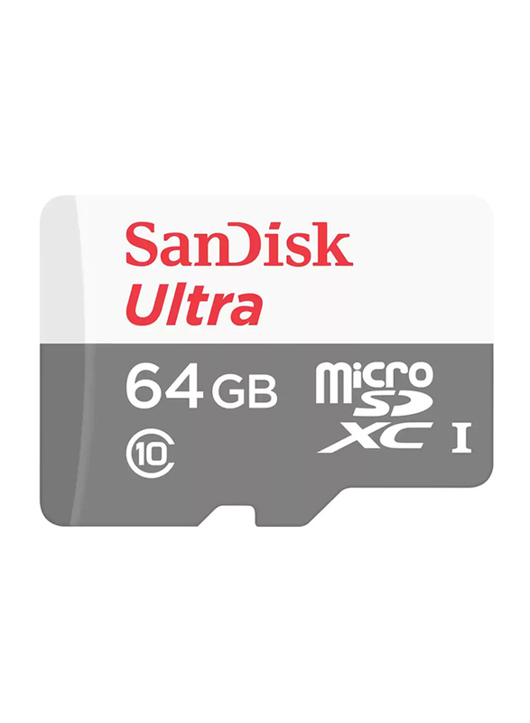 SanDisk 64GB Ultra Class 10 MicroSDXC Memory Card with Adapter, 100MB/s, White/Grey