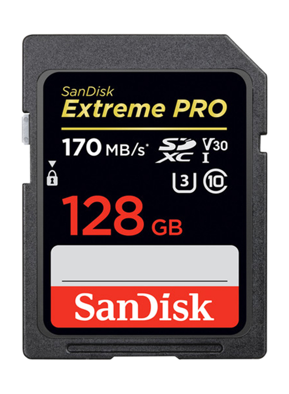 SanDisk 128GB Extreme Pro UHS-I SDXC Memory Card, 170MB/s, Black