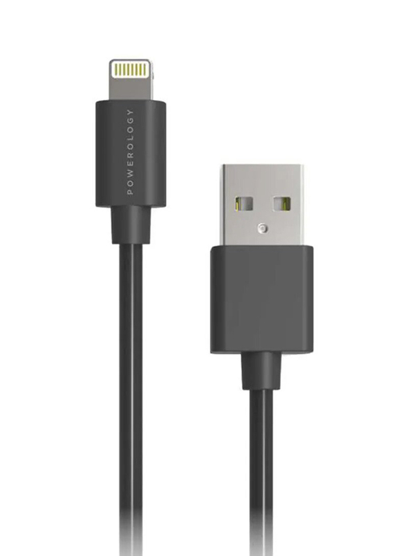 Powerology 1.2-Meter Double PVC Coat 2.0 Data-Sync Cable, Fast Charging Type A Male to Lightning, Black