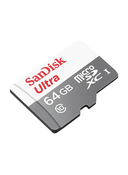 SanDisk 64GB Ultra Class 10 UHS-I MicroSDXC Memory Card, 100MB/s, White/Grey