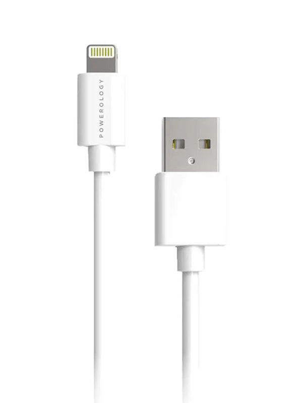 Powerology 1.2-Meter Data Sync Lightning PVC Cable, USB 2.0 Type A Male to Lightning for Apple Devices, White