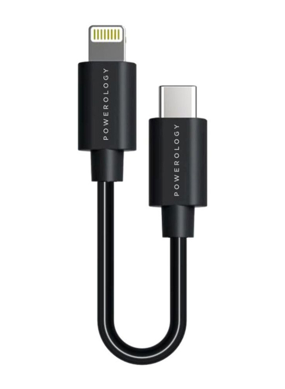Powerology 0.25-Meter Lightning Cable, USB Type-C Male to Lightning Cable, Black