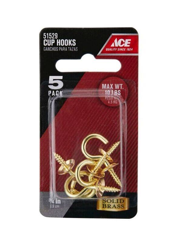 

Ace 5-Piece Brass Cup Hooks, 19cm, Gold