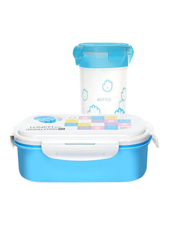 

Royalford Plastic Lunch Box And Water Bottle Set, 2 Pieces, Blue/White