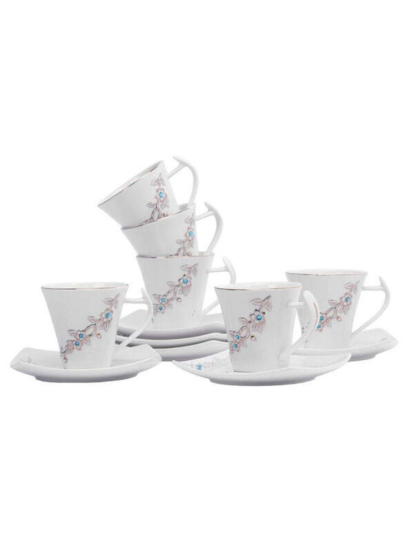 

Royalford 12-Piece Bone China Cup & Saucer Set, Multicolour