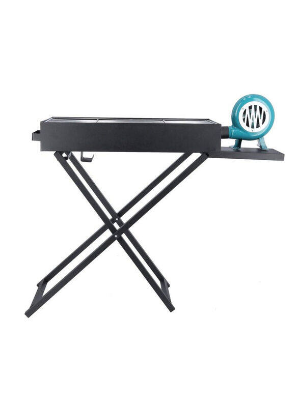 

Royalford Charcoal Foldable Barbecue Grill Stand with Blower, Black/Blue