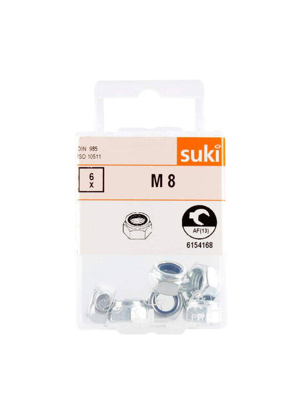 

Suki 6 Piece M8 Self Lock Hex Nuts, 6154137, Silver