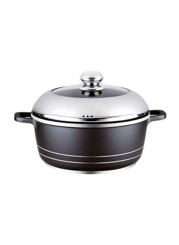 

Royalford Diecast Aluminium Casserole with Glass Lid, Black/Silver