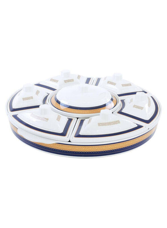 

Royalford Melamine Revolving Serving Tray, White/Gold