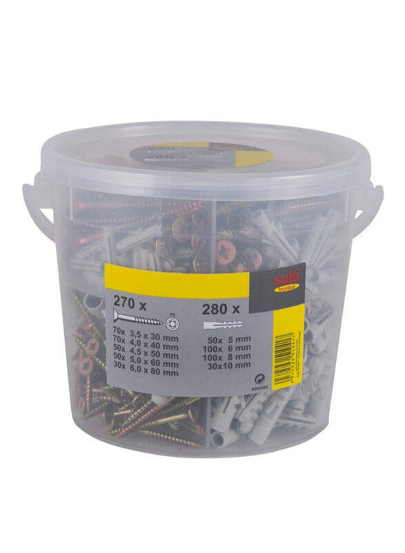 

Suki 550 Piece Chipboard Screws and Plugs Set, Multicolour