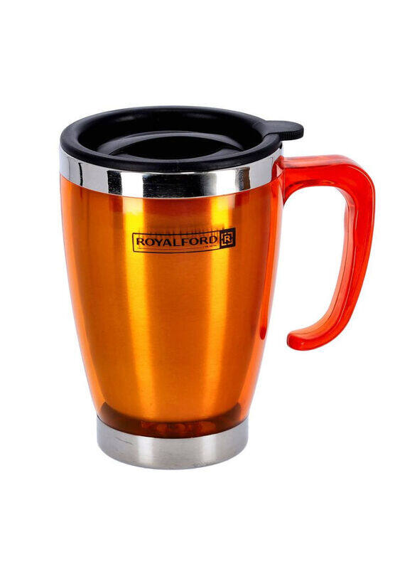 

Royalford 400ml Double Wall Stainless Steel Withlid Travel Mug, Orange