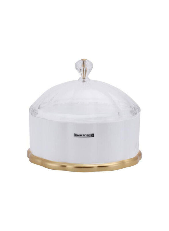 

Royalford Acrylic Candy Bowl with Lid, Clear/White/Gold