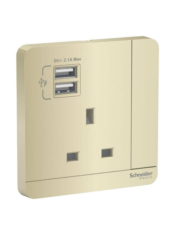 

Schneider Electric AvatarOn Switched Socket W/ USB Chargers, 8.6 x 8.6 x 3.17cm, Gold