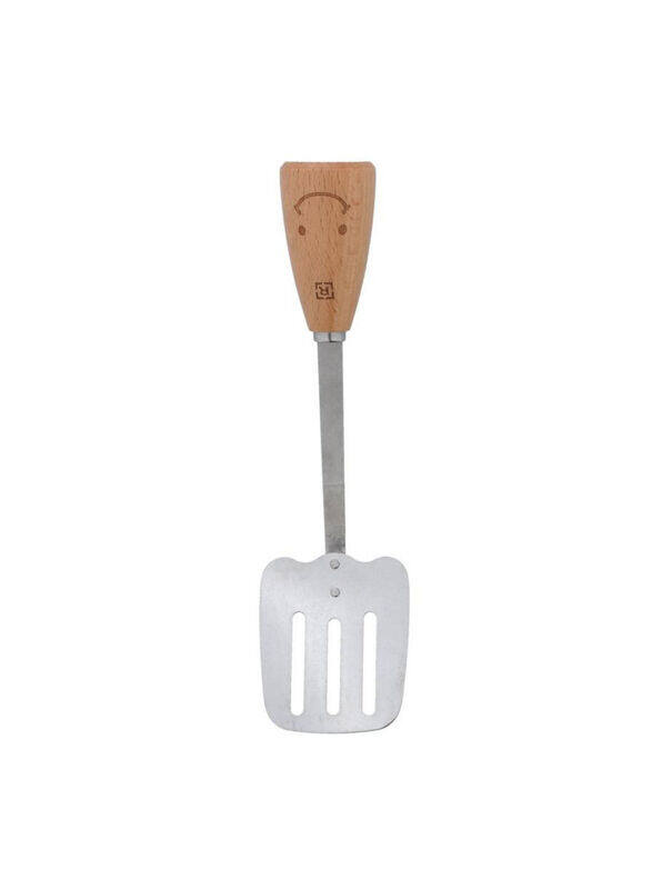 

Royalford Stainless Steel Slotted Turner With Wooden Handle, Silver/Beige