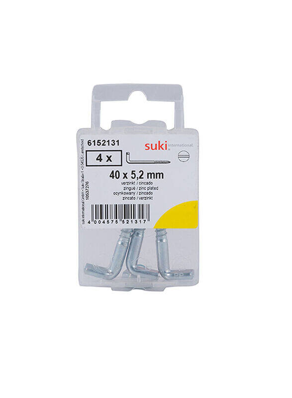 

Suki 4-Piece Zinc Plated Cup Hooks, 40 x 5.2mm, Silver